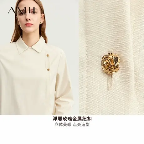Amii新中式衬衫女2025夏季新款宽松通勤衬衣翻领侧襟零染环保上衣图片