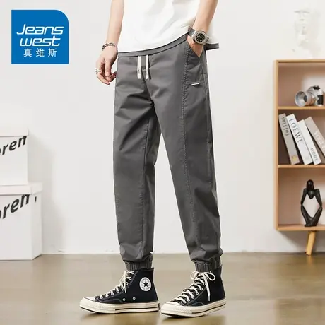 KZ真维斯纯棉工装九分休闲裤男士运动哈伦9分裤子束脚宽松秋冬季商品大图