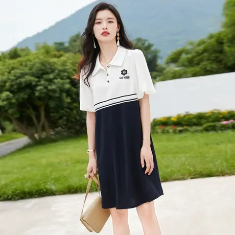 时尚气质POLO短袖连衣裙2022年夏季新款女士休闲宽松显瘦中长款裙图片