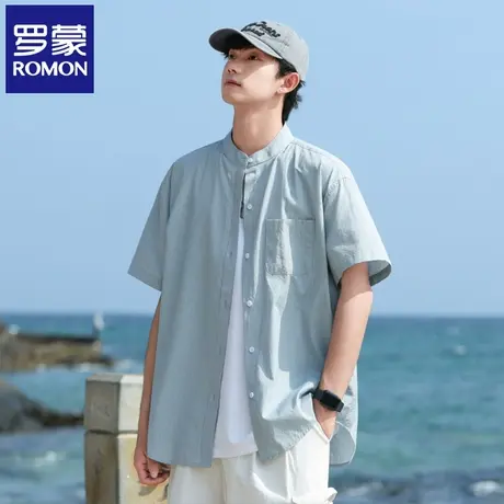 罗蒙条纹衬衫男生短袖2025夏休闲翻领t恤衬衣条纹宽松半袖上衣N3Z商品大图