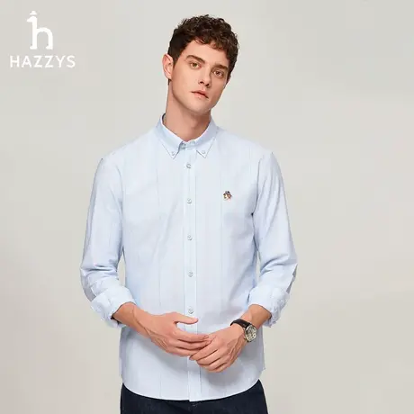 【挺括牛津纺】Hazzys哈吉斯秋季男士休闲棉质衬衣复古条纹衬衫潮商品大图