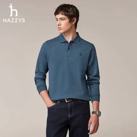 Hazzys哈吉斯秋季男长袖T恤通勤休闲净色棉质翻领打底Polo衫上衣图片