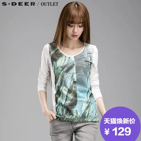 s.deer【新品】圣迪奥专柜正品女装绿沁图纹印染简约T恤S15180262图片