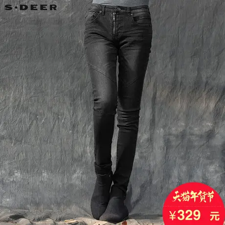 sdeer圣迪奥2017冬酷感分割拼接弹力水洗磨白牛仔长裤女S15480852图片