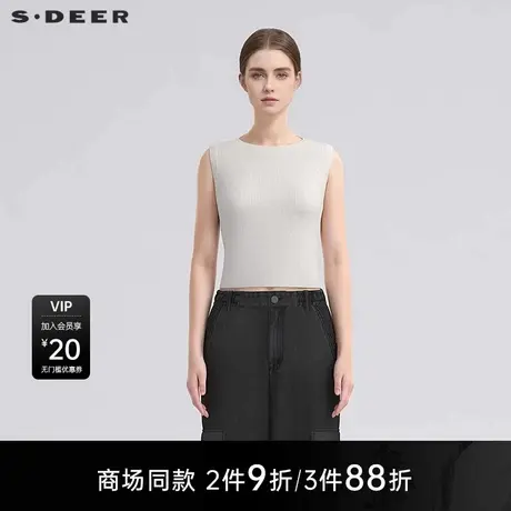 【商场同款】sdeer圣迪奥罗纹圆领透气内搭无袖针织衫S25283501图片