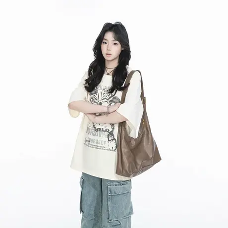 YEP2025春夏新款宽松短袖玫瑰字母印花T恤个性潮流时尚百搭上衣图片