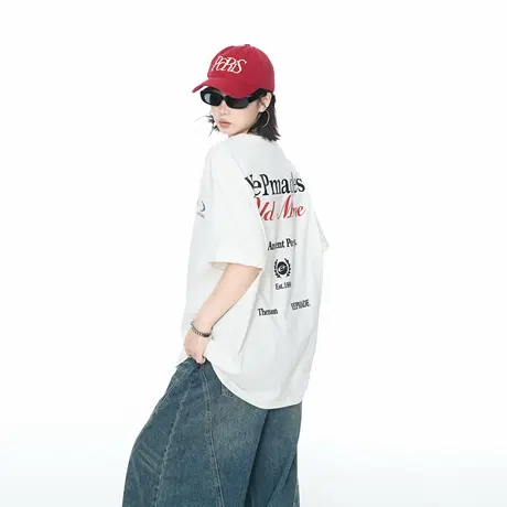 YEP美式复古字母印花短袖t恤女夏季ins潮牌半袖宽松oversize上衣图片