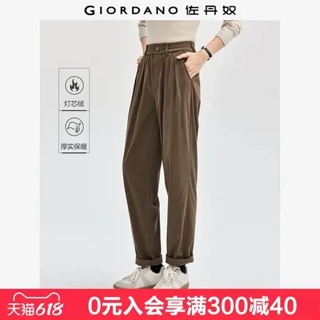 佐丹奴条绒裤子女新款梭织灯芯绒长裤压褶松紧腰休闲裤女13414675商品大图