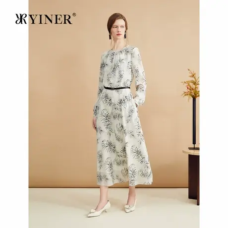 【真丝系列】YINER音儿秋季法式高级感艺术印花弹力桑蚕丝连衣裙商品大图