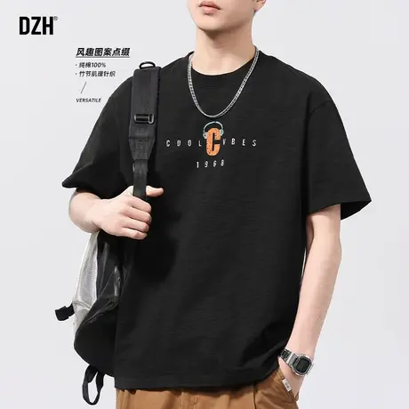 男士圆领纯棉美式短袖t恤男夏2025新款夏季黑色潮牌男装上衣男款图片