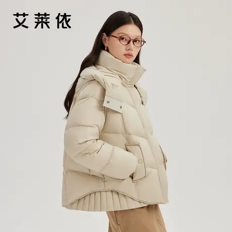 艾莱依时尚羽绒服女款冬季新款连帽休闲上衣鸭绒保暖短款休闲外套商品大图
