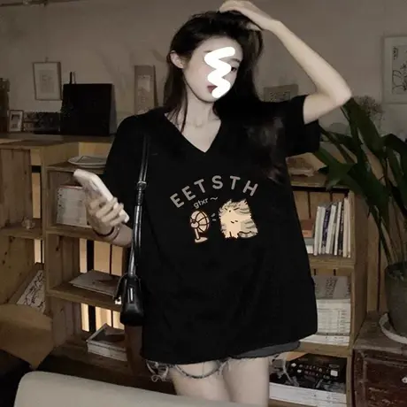 胖mm穿搭大码美式洋气短袖t恤女宽松减龄夏季潮牌ins港风chic上衣图片