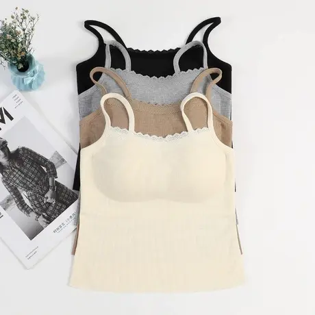 蕾丝吊带背心女夏季一体式内搭带胸垫性感美背外穿纯欲辣妹上衣商品大图