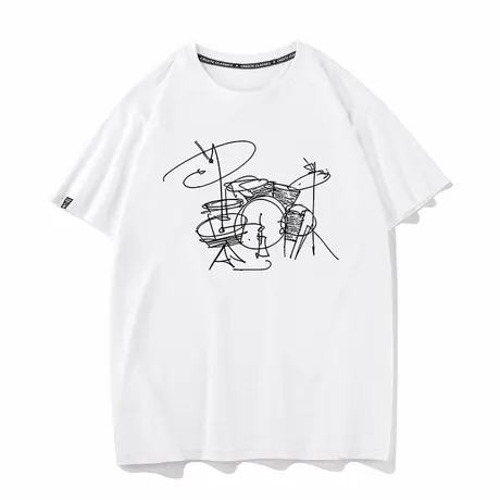 秀洛线条摇滚架子鼓乐队抽象画夏季纯棉短袖T恤男女音乐衣服半袖商品大图