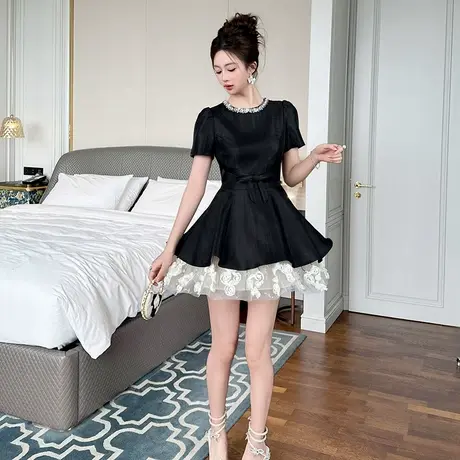 双层花边连衣裙赫本风商品大图