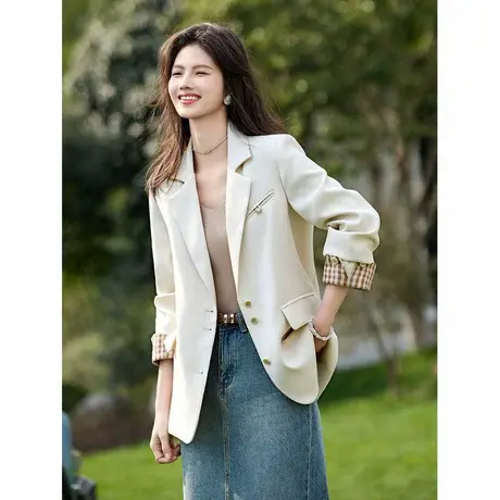 时尚西装外套2024年春季新女款拼接温柔百搭休闲高级感简约上衣商品大图