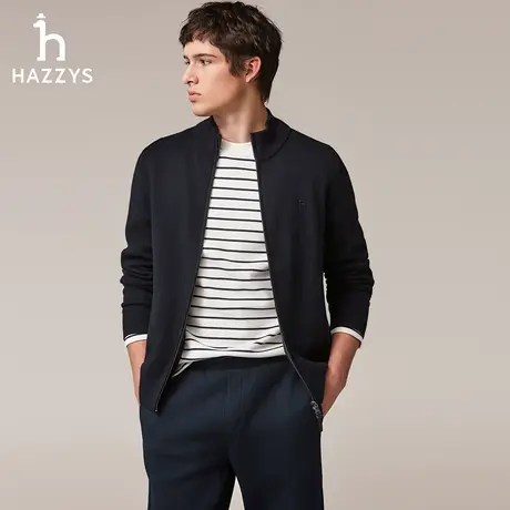 Hazzys哈吉斯秋季男装纯色休闲拉链羊毛外套男士简约半高领上衣潮图片
