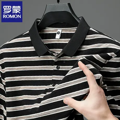 罗蒙2025夏季薄款男士POLO衫短袖t恤商务休闲中年条纹翻领半袖N2Z图片