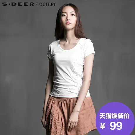 sdeer圣迪奥专柜正品女装夏装素雅立体绣花T恤S14280181图片