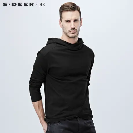 sdeerhe圣迪奥男装休闲个性潮酷纯黑舒适长袖连帽卫衣H15172276图片