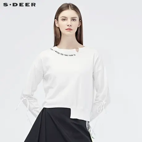 sdeer圣迪奥2019秋装新款女装撞色字母落肩袖不规则针织S19183507图片