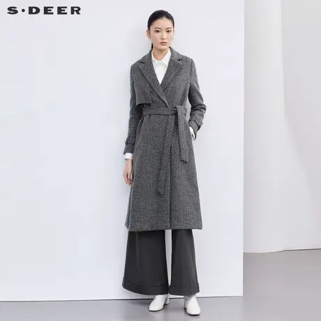 【直播间专属】sdeer圣迪奥西装领收腰肌理毛呢长款大衣S223Z1857图片