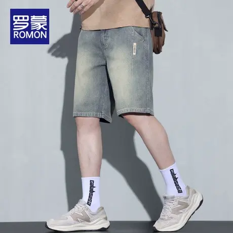 罗蒙怀旧蓝牛仔短裤男士2025夏季新款宽松直筒舒适透气五分中裤子商品大图