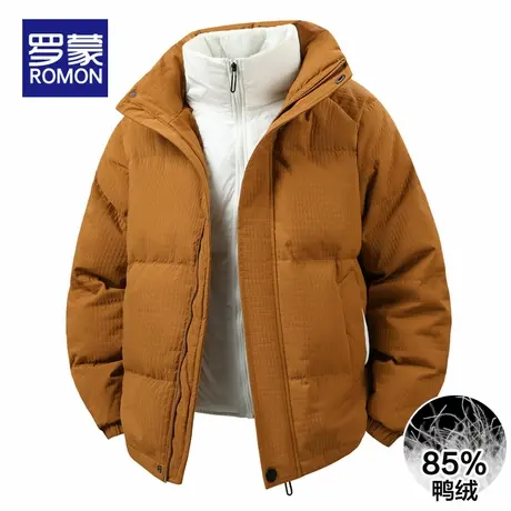 罗蒙立领假两件羽绒服男冬季2025新款加厚短款轻薄冲锋滑雪服外套商品大图