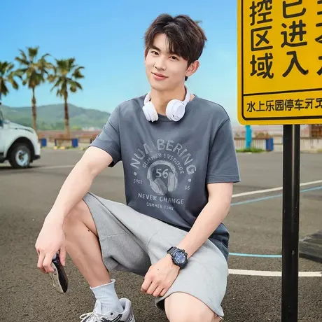 唐狮夏季新款男短袖T恤图案印花宽松圆领上衣潮流内搭打底衫t官方图片