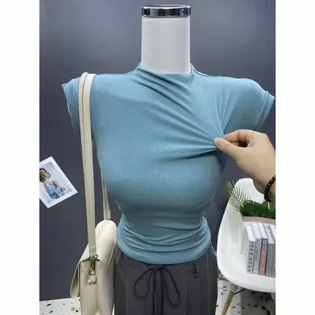 无袖t恤女纯色韩版2022夏季新款修身显瘦百搭半高领打底衫上衣潮图片