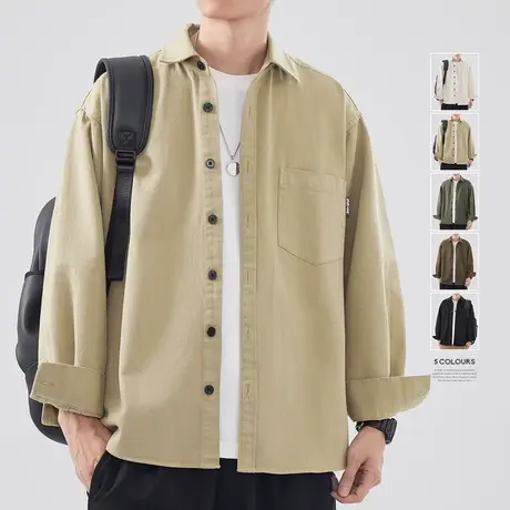 清仓特卖hansca长袖衬衫式外套男士2025春秋款日系工装休闲衬衣男商品大图