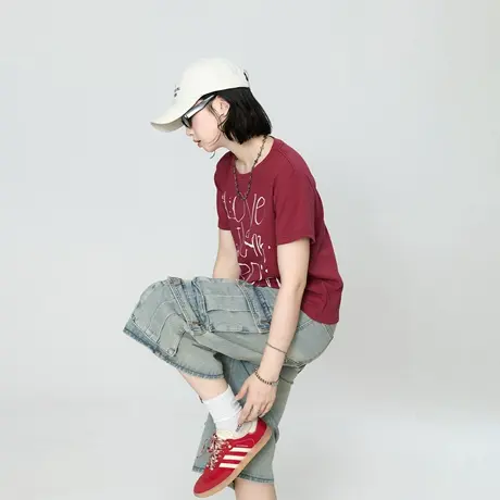 2025夏季新款正肩短款字母印花短袖T恤女美式ins辣妹风半袖上衣图片