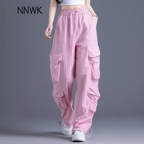 美式速干多巴胺工装裤女2025新款春夏束脚运动裤酷飒风休闲阔腿裤图片