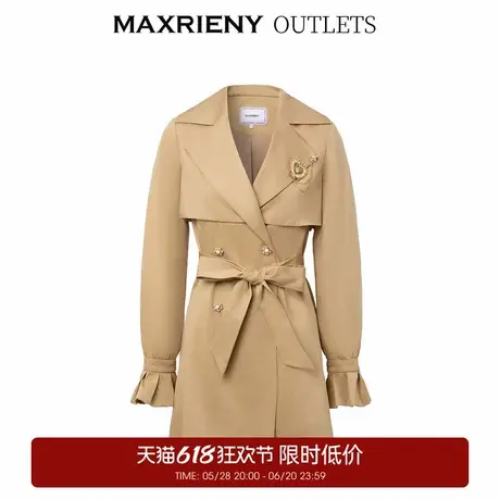 【奥莱】MAXRIENY复古卡其色收腰风衣秋冬军旅风大衣外套女商品大图