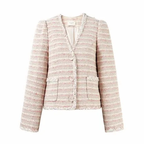 COCOON商场同款时尚外套夏新款女长袖显瘦V领百搭小香风外套商品大图