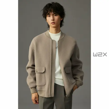 w2x冬季全定制双面羊毛呢外套男设计感美式棒球服夹克妮子上衣潮图片