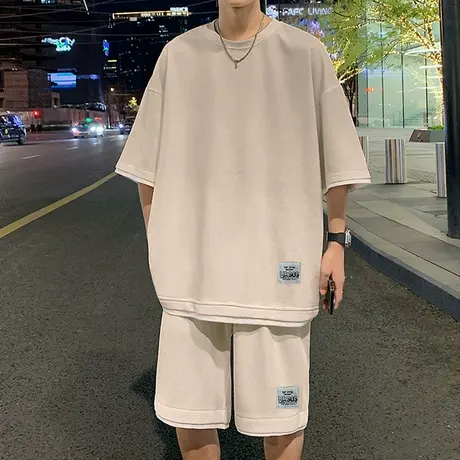 运动短袖套装男夏季2025新款宽松短裤潮牌男装美式休闲百搭一整套图片