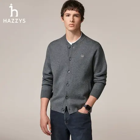 Hazzys哈吉斯秋季经典男士针织开衫纯色长袖保暖上衣休闲潮流外套图片