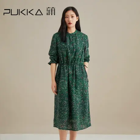 蒲PUKKA 商场同款苎麻印花连衣裙女秋装新品宽松休闲气质显瘦裙子图片