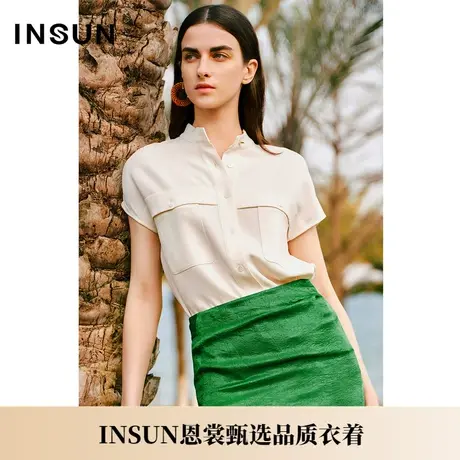 INSUN恩裳夏款简约落肩贴袋短袖衬衣图片