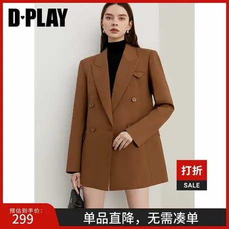 DPLAY2025春季新款休闲咖色西装女翻领双排扣设计感简约百搭外套商品大图