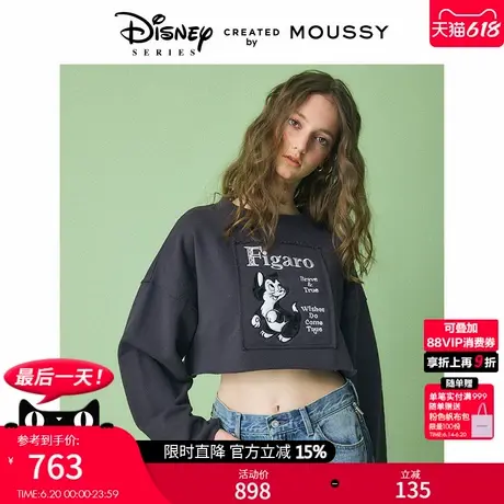 MOUSSY 2025夏季新品迪士尼联名Figaro刺绣短款卫衣010ISY90-0651商品大图