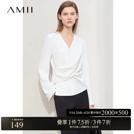 Amii2025春新款高级通勤风气质V领解构交叉扭结雪纺衫女长袖上衣商品大图