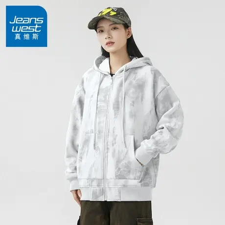 N5真维斯男士开衫卫衣2025秋季新款美式宽松男生春秋重磅连帽外套商品大图