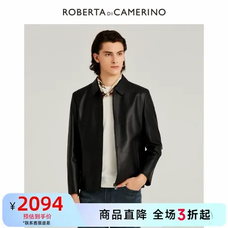 [羊皮]ROBERTA诺贝达男装男士皮衣春季新款纯色休闲翻领皮外套男商品大图