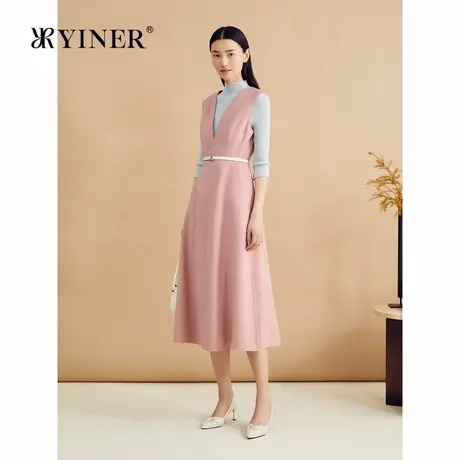【100细支羊毛】YINER音儿秋季法式V领无袖气质连衣裙商品大图