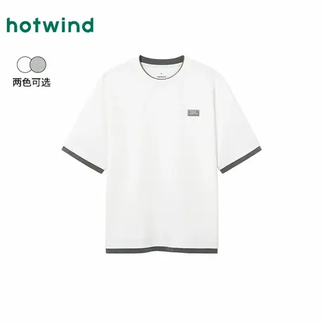 热风2025年秋季新款男士肌理撞色短T图片