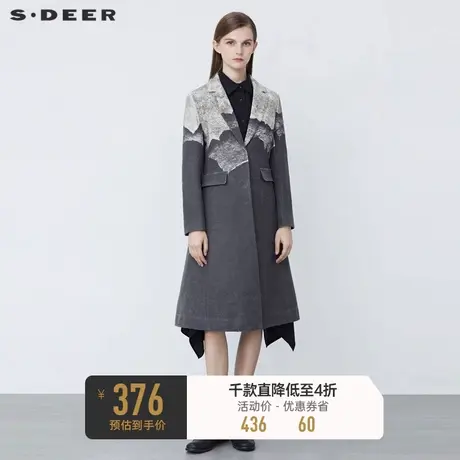 sdeer圣迪奥冬装西装领水墨晕染长款毛呢大衣女S21481861🥙商品大图