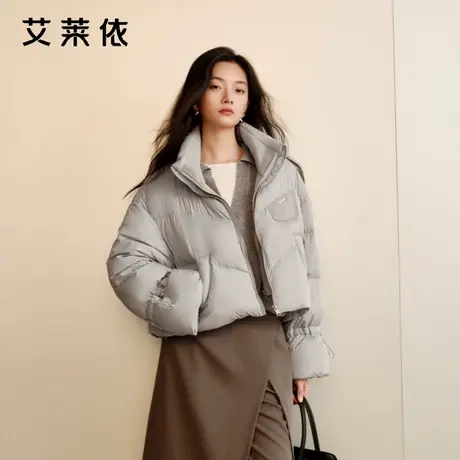 艾莱依短款羽绒服女款冬季新款立领设计感假两件时尚鸭绒休闲外套商品大图