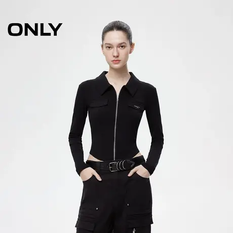 ONLY奥莱2025夏季新款时尚辣妹风正肩翻领长袖开衫T恤女图片